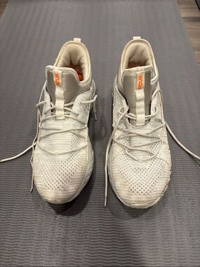 French Connection Cream Knit Sneakers with Orange Details